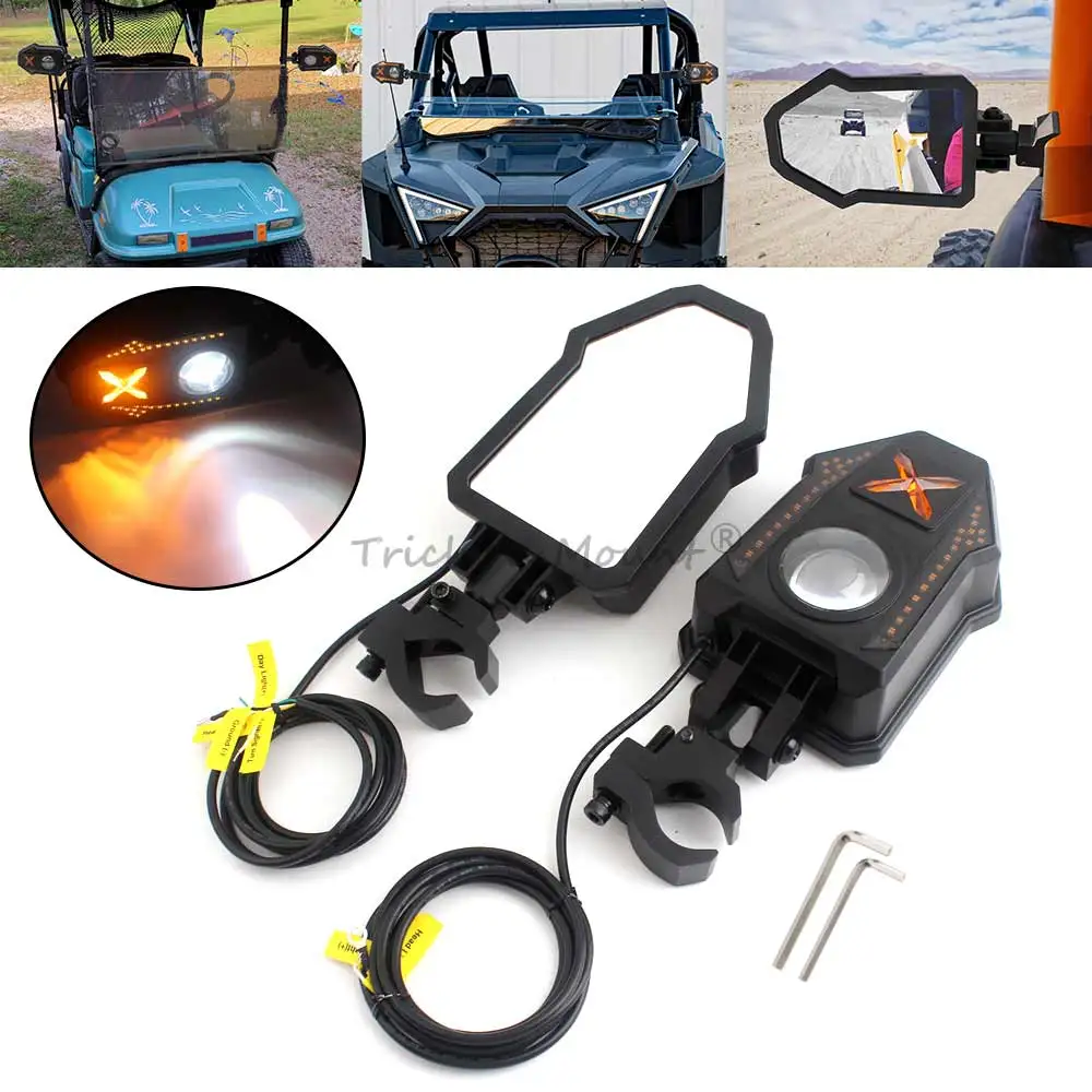 For Can-am X3 Polaris RZR Cfmoto Go kart ATV&UTV Accessories Rearview Side Mirrors LED Turn Signal Warning Light DRL Headlight