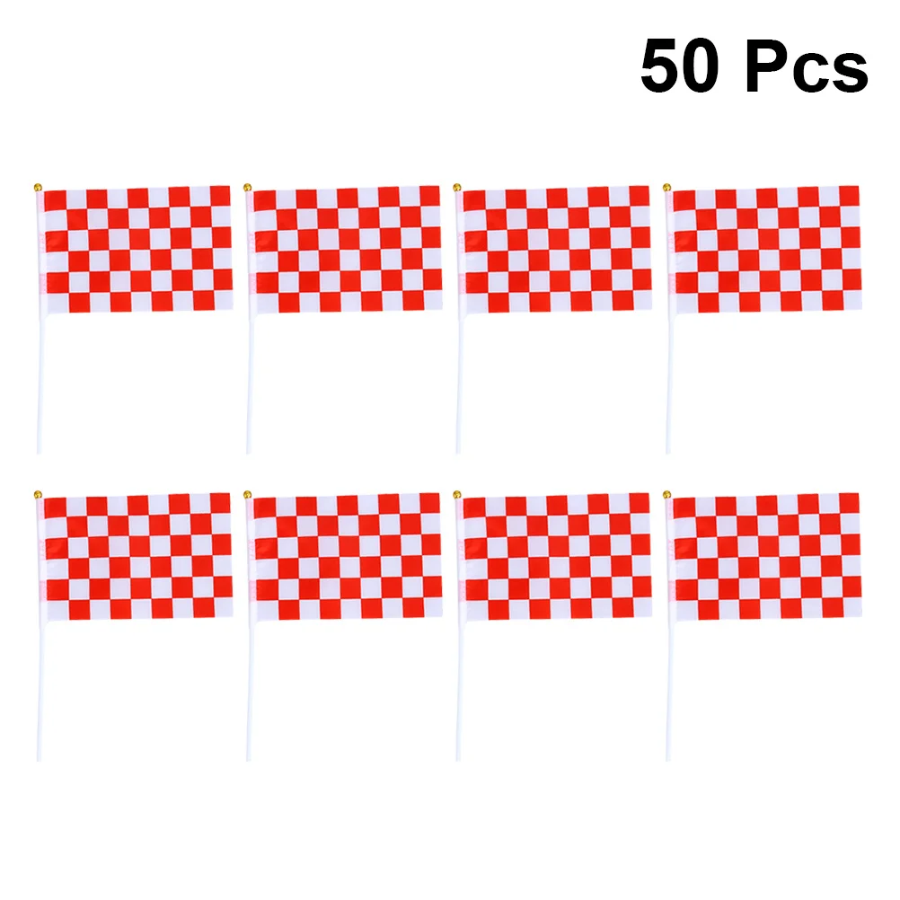 

50Pcs Racing Hand Flags Checkered Mini Race Flags Polyester Cloth Sturdy Plastic Stick Party Cake Toppers Car Racing Decoration