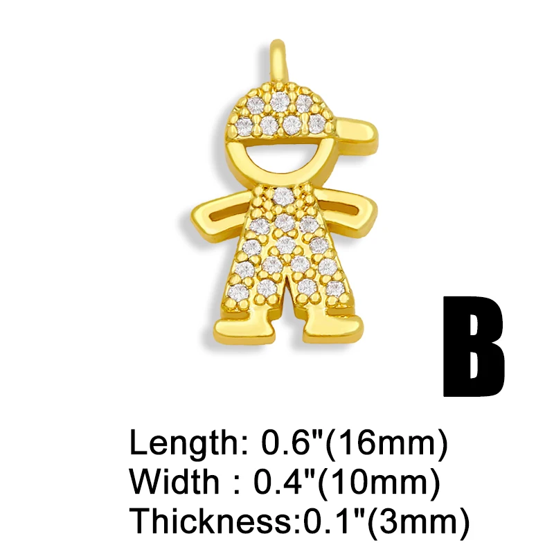 OCESRIO Brass CZ Boy and Girl Bracelet Charms for Jewelry Making Gold Plated Cute Charms for Bracelet Earrings Making chma035