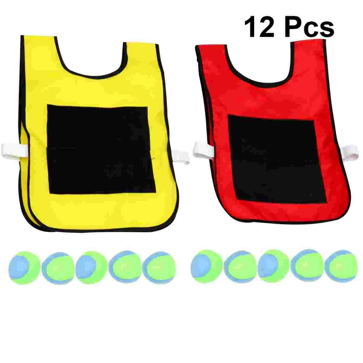 1 Set Children Sticky Ball and Vest Game Props Sticky Ball Vest Group Plaything for Home School (Red, Yellow Vest and 10 Pcs Spo