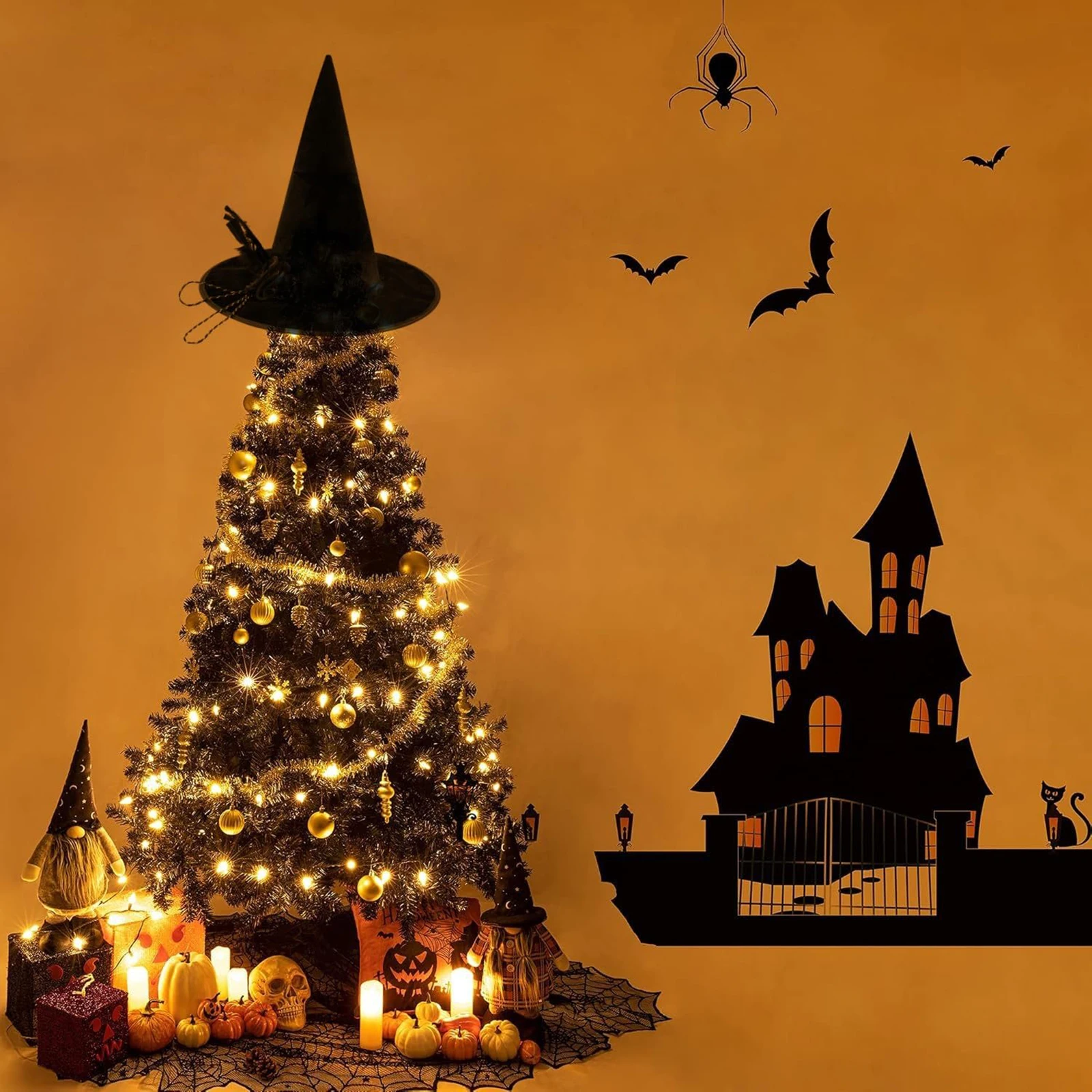 

Halloween Tree Topper Hat Festive Tree Top Cap Ornament for Christmas Halloween Party Decoration