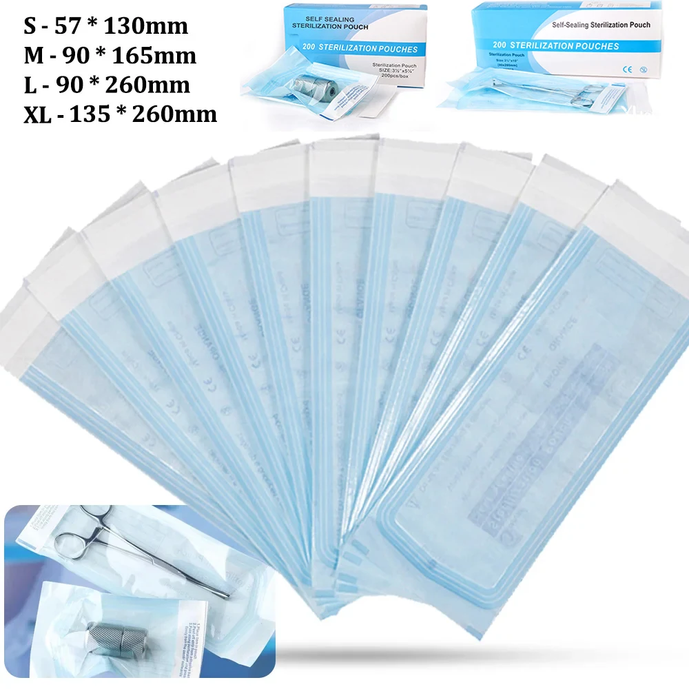 

200PCS/Box Four Sizes of Disposable Nail Disinfectant Bags Sterilized Self Sealing Bag For Tattoo Dental Nail Art Accessories