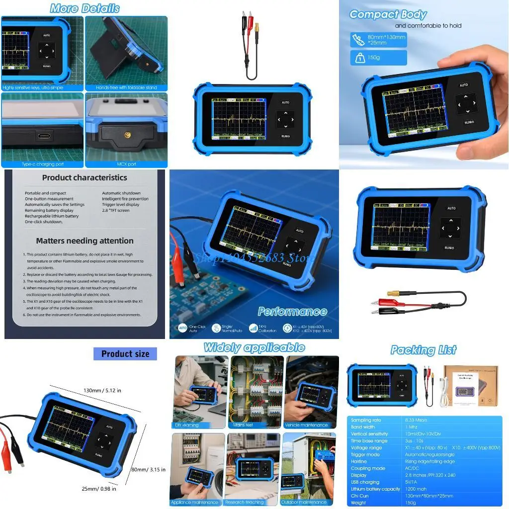 

Y6GD Wide Frequency Instrument 1MHz to 930MHz Digital Oscilloscope Handheld Design