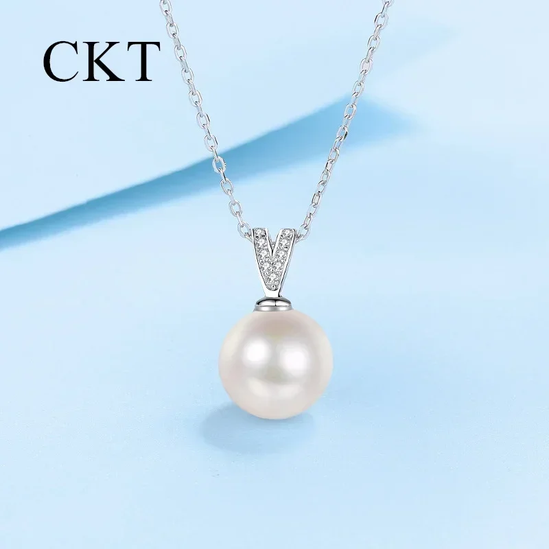 18K White Gold Freshwater Pearl Necklace Moissanite Collarbone Chain Pendants for Women Temperament Platinum Pt950 Fine Jewelry