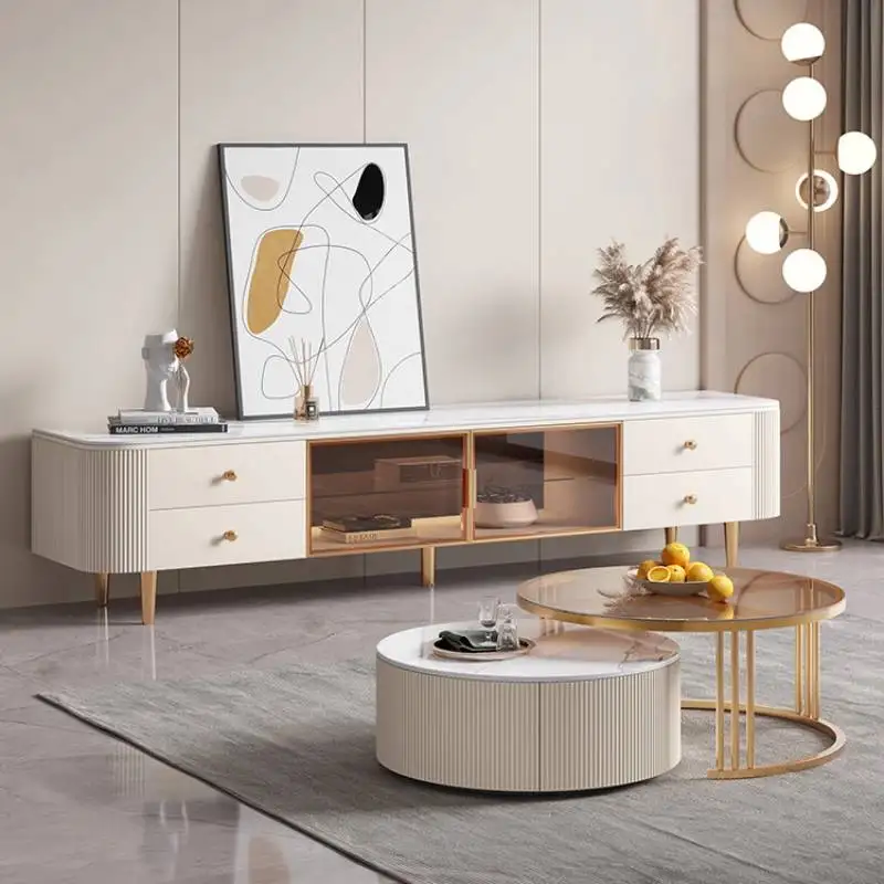 

Italian Golden Tv Cabinet Simple Corner Drawers Designer Vintage Tv Stands Storage Floor Long Mueble Televisor Furniture Home
