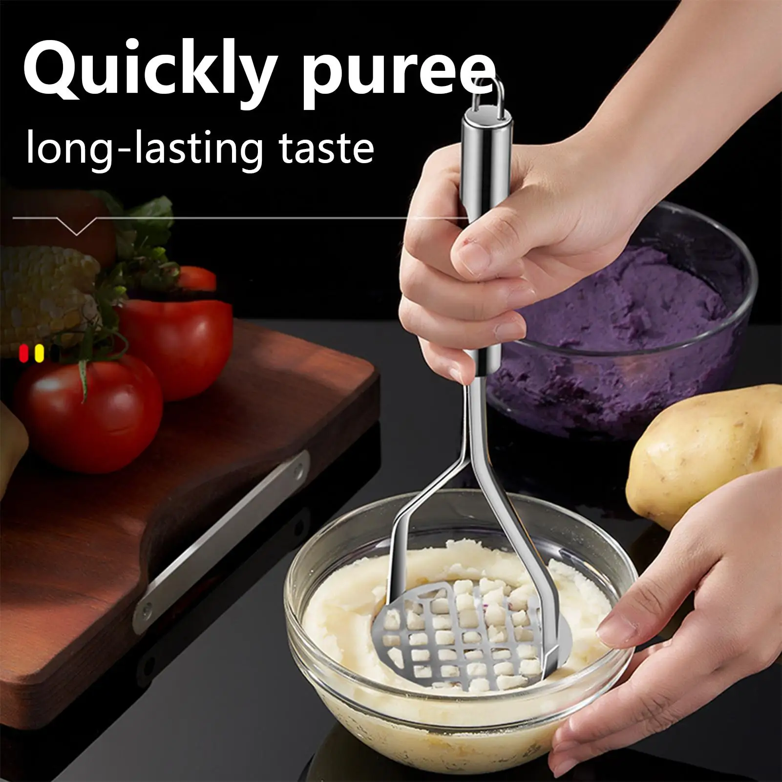 Stainless Steel Manual Potato Masher Fruit Vegetable Pressure Mud Machine Kitchen Children Food Crusher Complementary Gadget