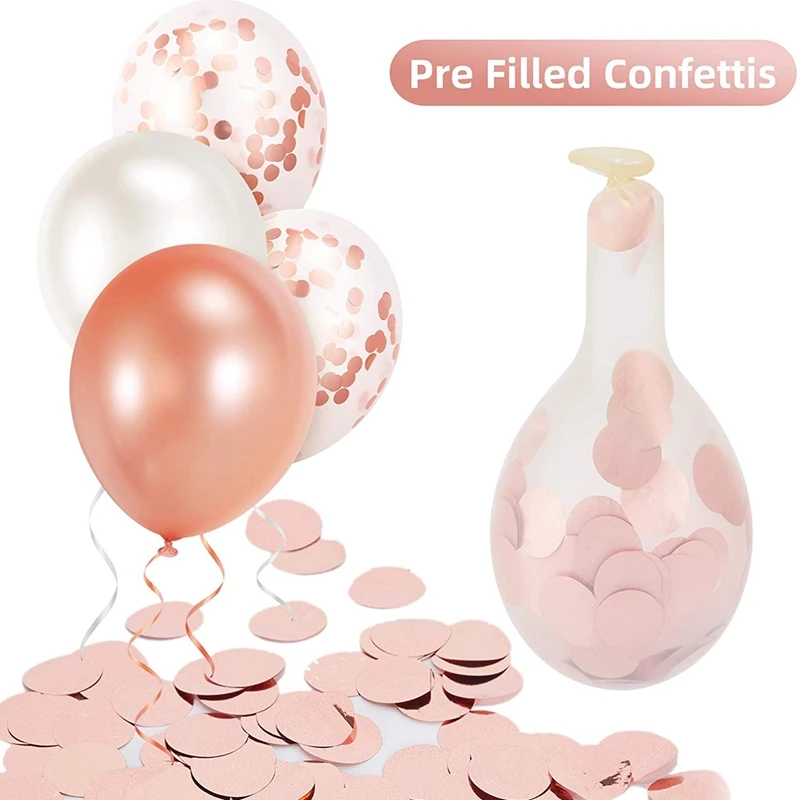 70PCS Rose Gold Balloons Set With Ribbons,12 Inch Latex Confetti Balloons For Birthday Party Wedding Anniversary