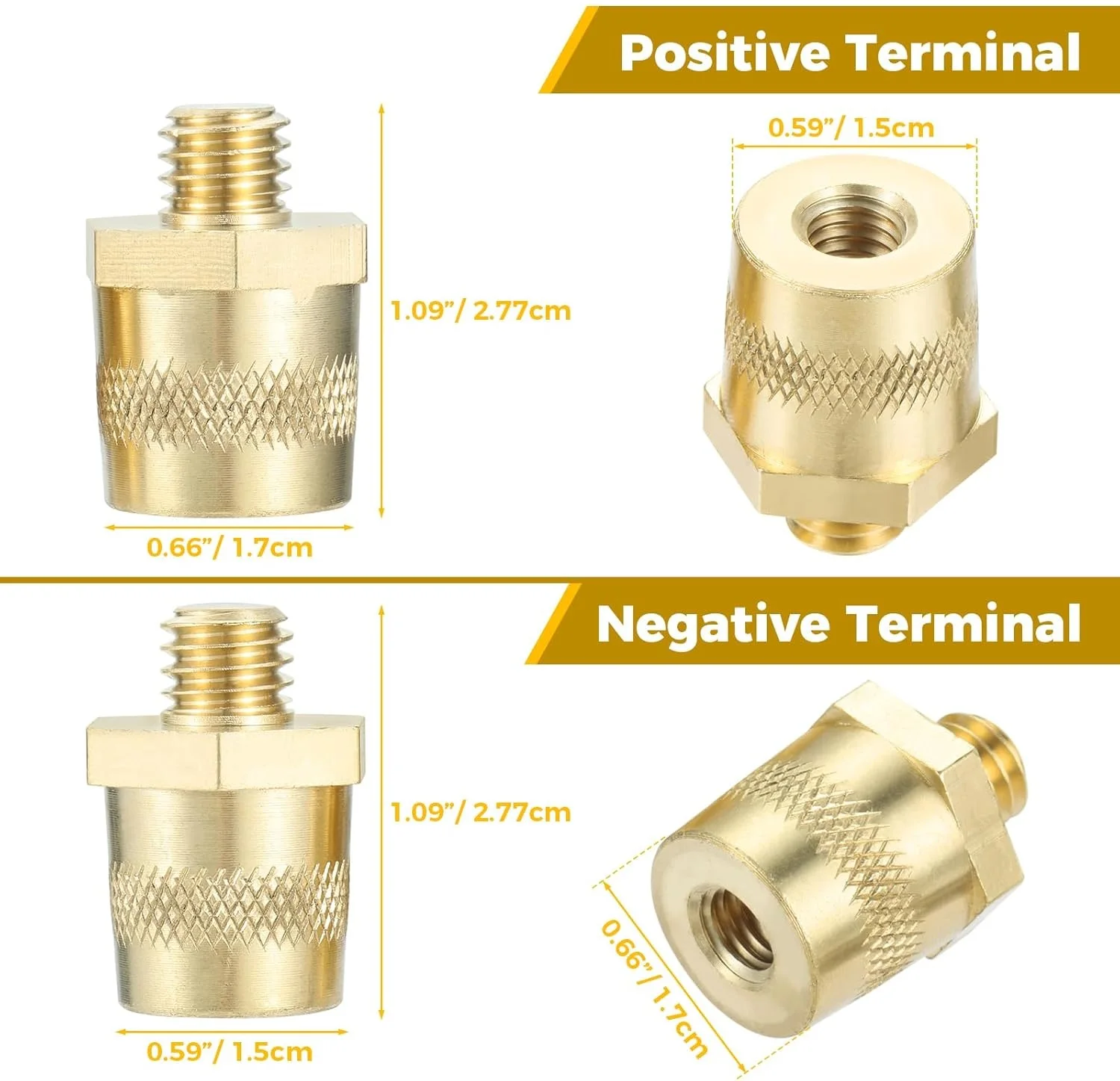 2Pcs Battery Terminal Connectors Post Terminals 3/8 16 Top or Side Post Thread Terminal for GM and Other Accessory To Battery