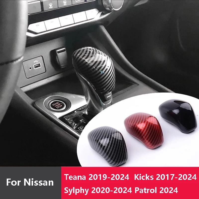 

For Nissan LHD Teana Kicks Sylphy Patrol Carbon Fiber ABS Style Gear Shift Knob Cover Lever Stick Head Car Accessories Auto Trim