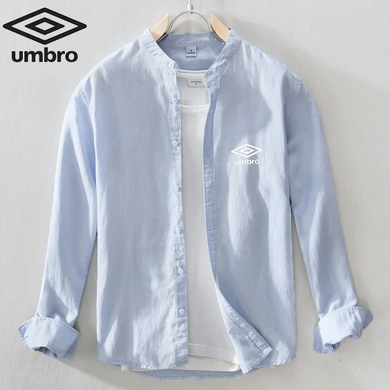 Umbro Crease-Resistance Shirts Men Summer New Short Sleeved 100% Cotton Linen Shirt Casual Loose Fitting High Elasticity T-shirt