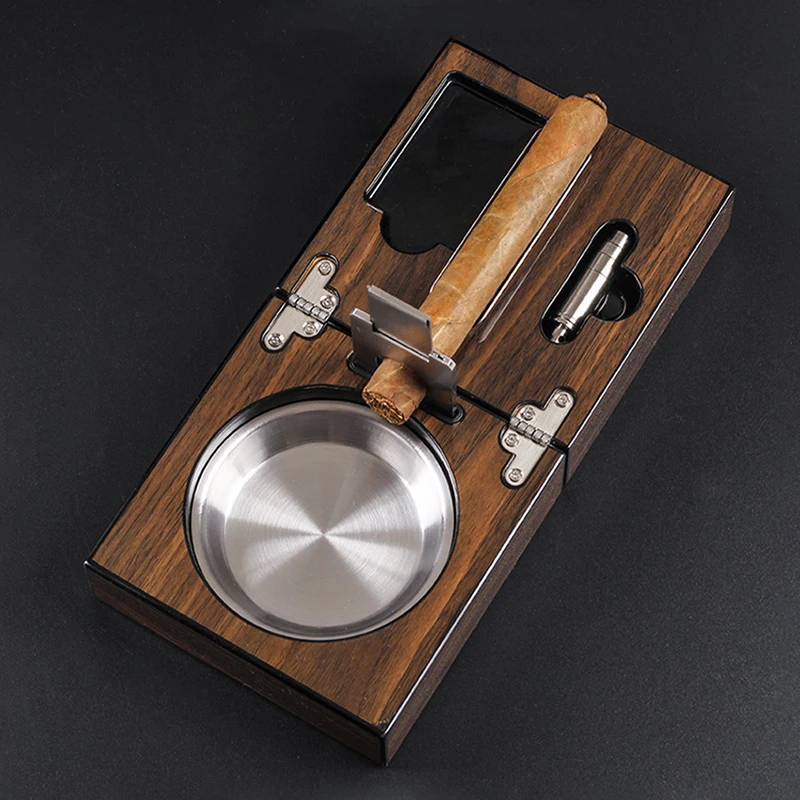 

Держатель пепельницы для сигар с набором резаков, дрель для сигар из цельного дерева, 3 шт., одна острая дрель, пепельница для удаления нержавеющей стали с коробкой