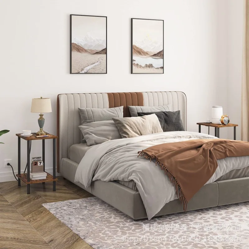 

Metal with socket charging side table bedside table with 2 layers of storage