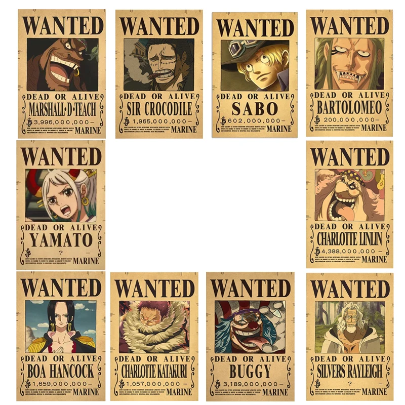 20Pcs One Piece Bounty Wanted Posters Luffy Kraft Paper Poster Figures Living Room Wall Decor Decorative Painting Kid Toy Gift