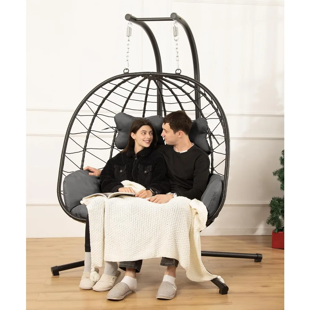 

Double Egg Chair wth Stand Hammock Swing Chair Foldable Hanging Loveseat, UV Resistant Removable Cushions, 700LBS Capacity