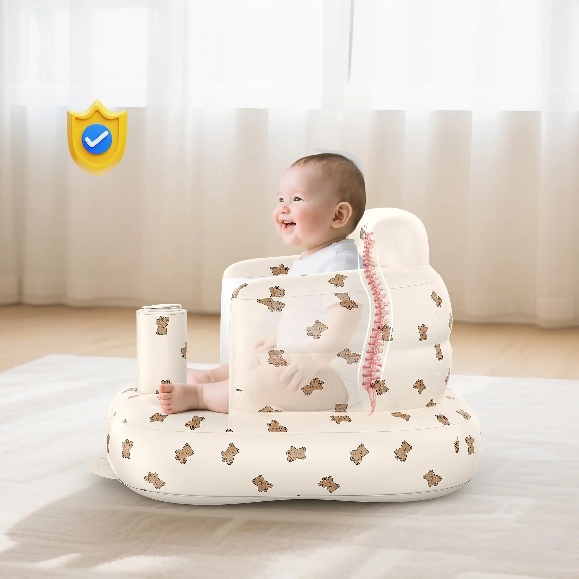 Inflatable Baby Bath Seat Soft PVC Infant Bath Chair Safety Support Seat for Baby Toddler Bathroom Shower Tub Bathing Assistant view 3