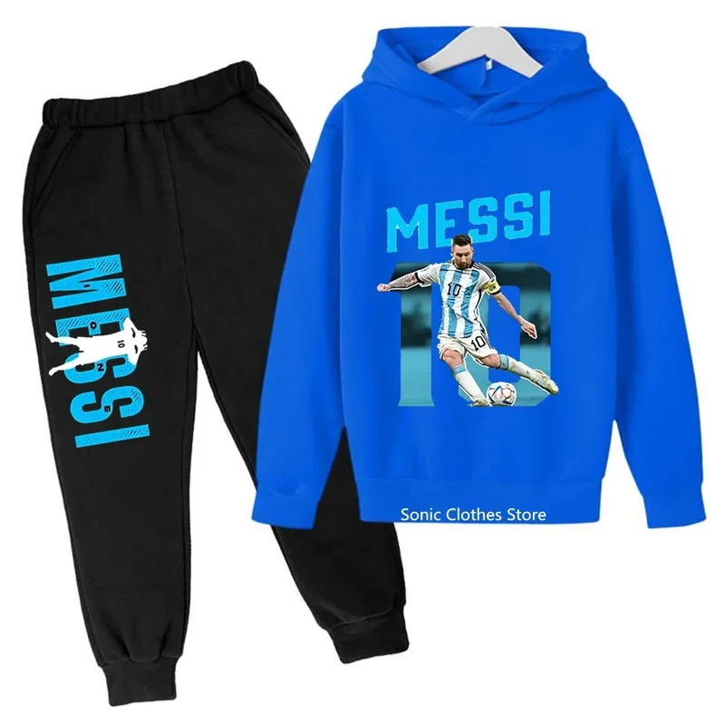 messi avatar printed children's clothing children's autumn and winter hoodies pants 2-piece casual boys and girls suits