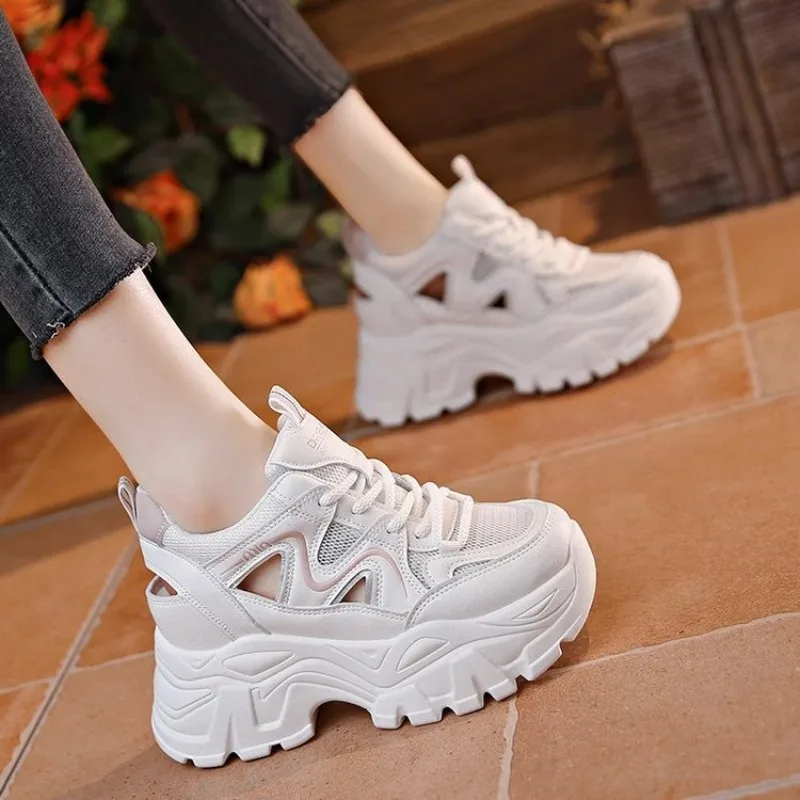 Thick Bottom Hollow Vulcanised Shoes Women 2024 Summer New Versatile Casual Shoes Lightweight Mesh Breathable Feminino Sneaker