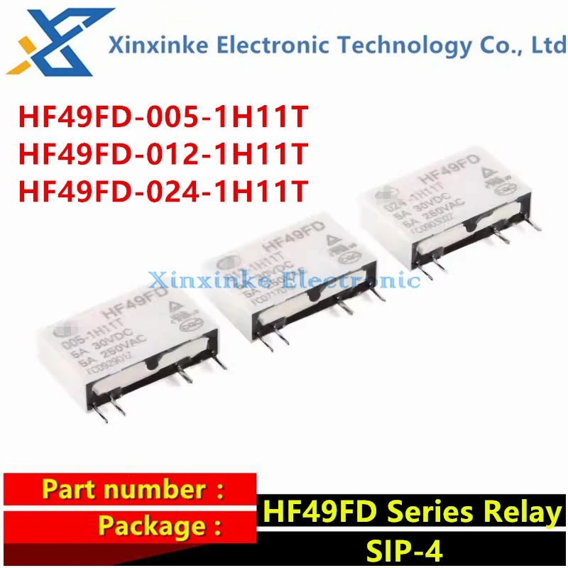 

5PCS 5A Power Relay HF49FD Series SIP-4 HF49FD-005-1H11T HF49FD-012-1H11T HF49FD-024-1H11T HF Relay