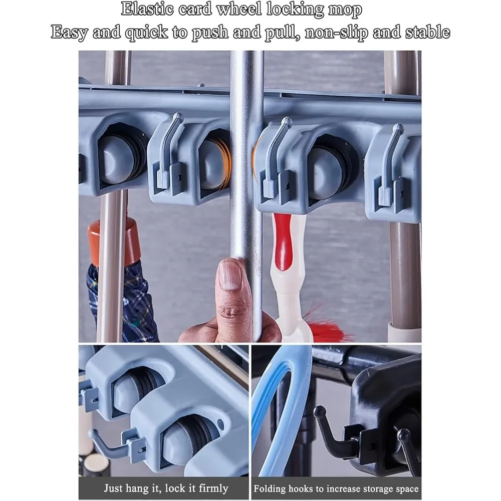 Porta scopa da pavimento per riporre gli strumenti di pulizia in varie impostazioni