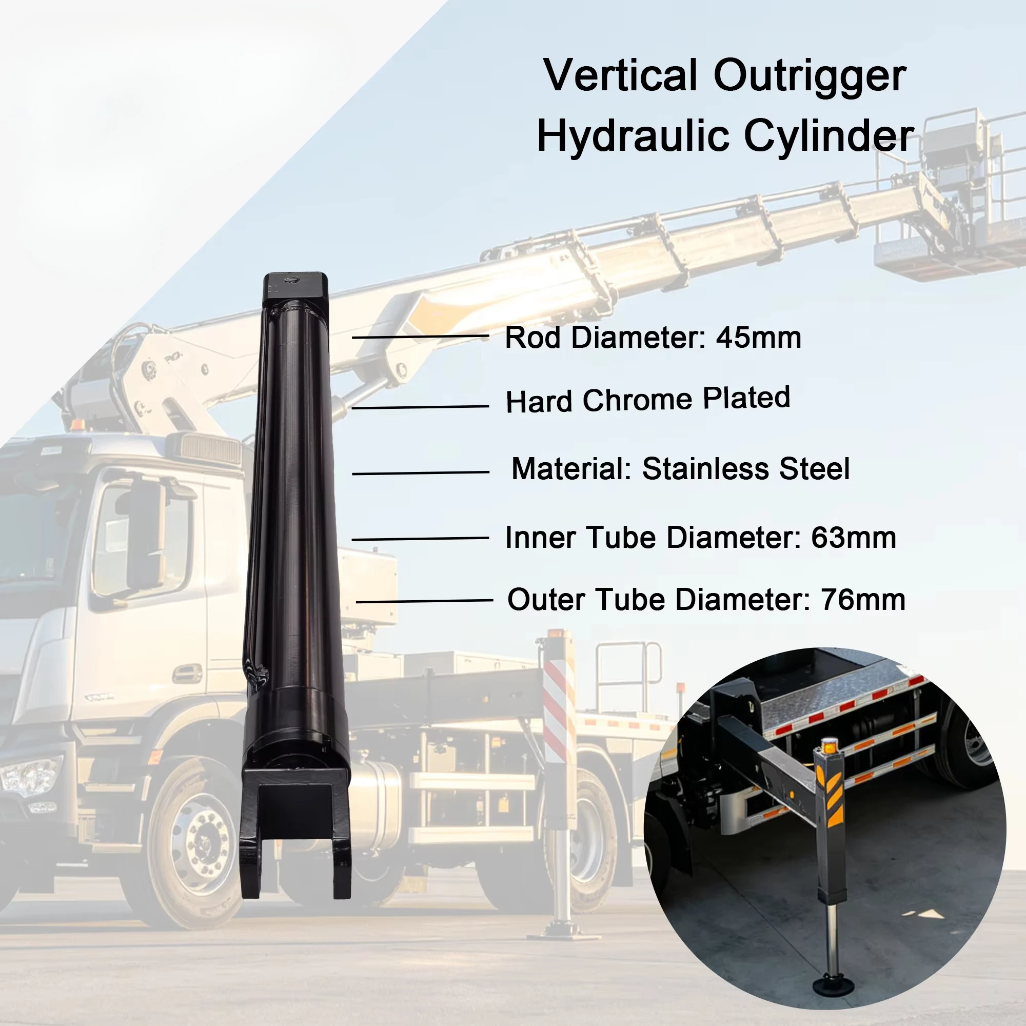For YANHUANG Single-Acting Hydraulic Cylinder for Aerial Work Vehicle Vertical Outrigger Stainless Steel Hard Chrome Plated Rod