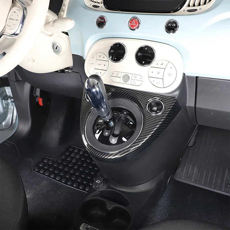 For Fiat 500 2011-2019 ABS Carbon Fiber Car Central Control Gear Shift Panel Display Frame Decorative Stickers Car Accessories