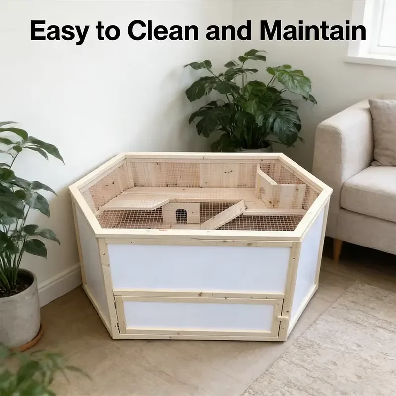High Quality Large Hexagonal Multi-level Wooden Hamster Cage for Small Animals Including Guinea Pigs and Rats