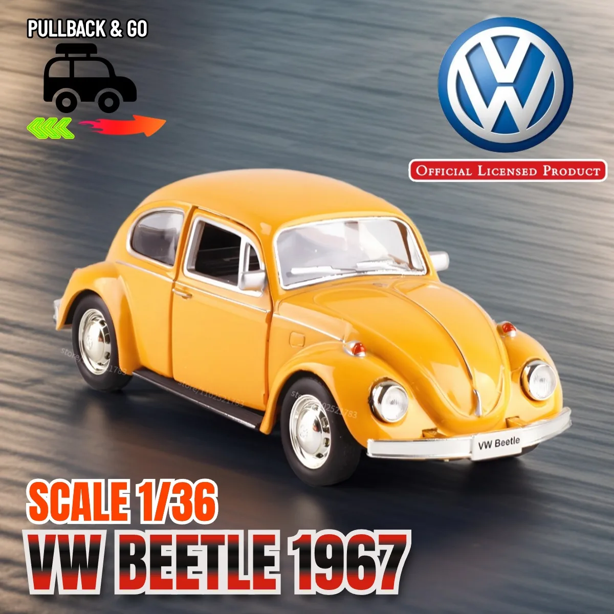 

Volkswagen VW Beetle 1967 AMG 1:36 Scale Pullback Toy Car Model Official Licensed Diecast Vehicle Replica Xmas Gift Kid Boy Toy