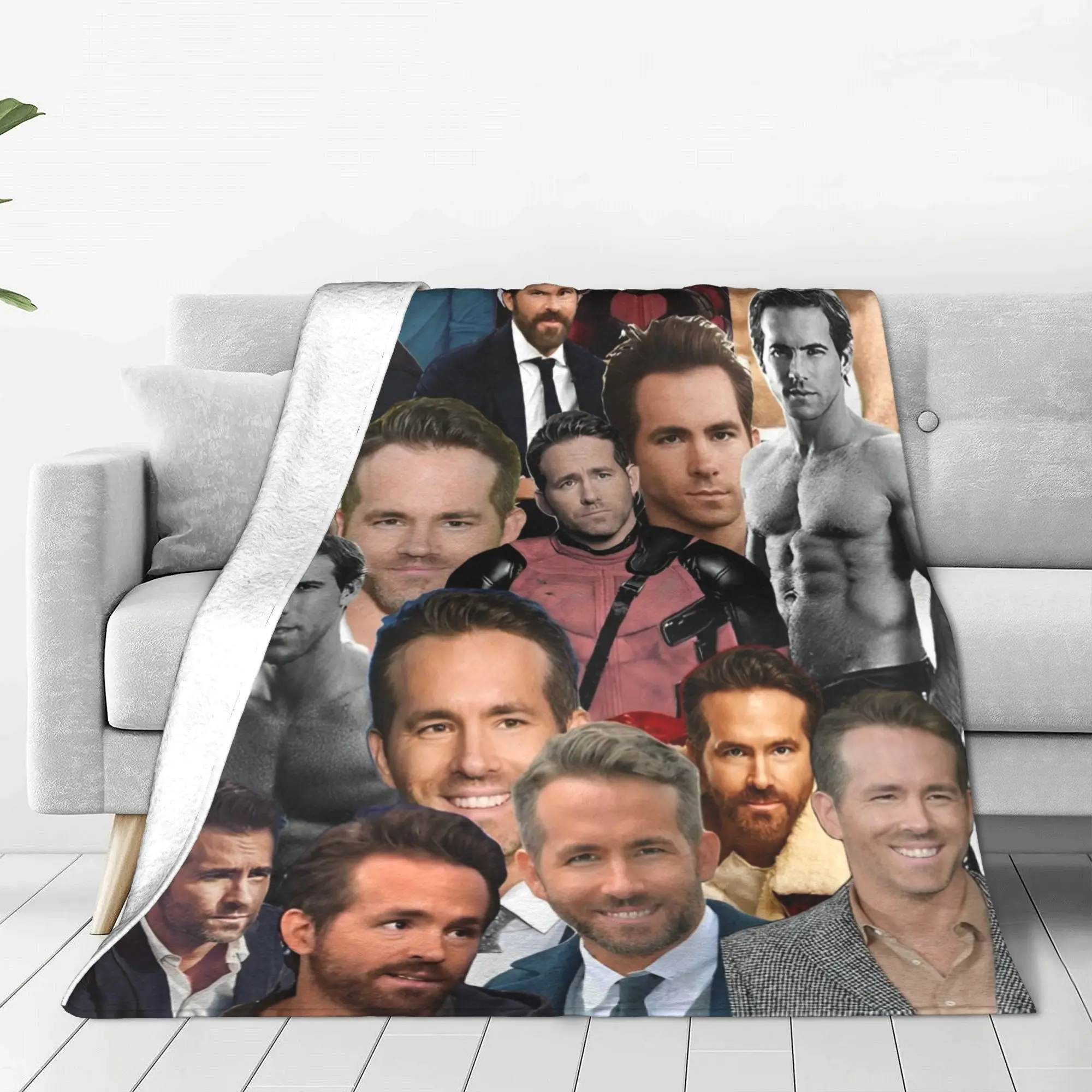 Ryan Reynolds Collage Actor Blanket Photo for Fans Funny Fuzzy Funny Soft Throw Blanket for Bed Sofa Textile Decor Couch