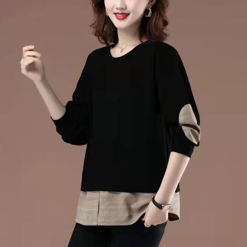 Color Matching Sweatshirts Women Long Sleeve 2023 Autumn New Loose Patchwork O-collar Office All-match Lady Casual Fashion Top