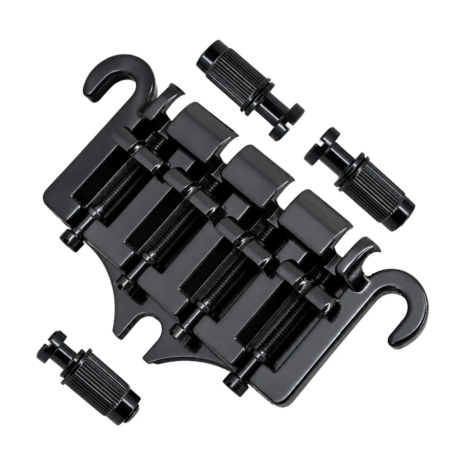 Bass Guitar Bridge 4 String Zinc Alloy Hardware with Curved Hook Ends and Height Adjustment Screws for Electric Bass Maintenance