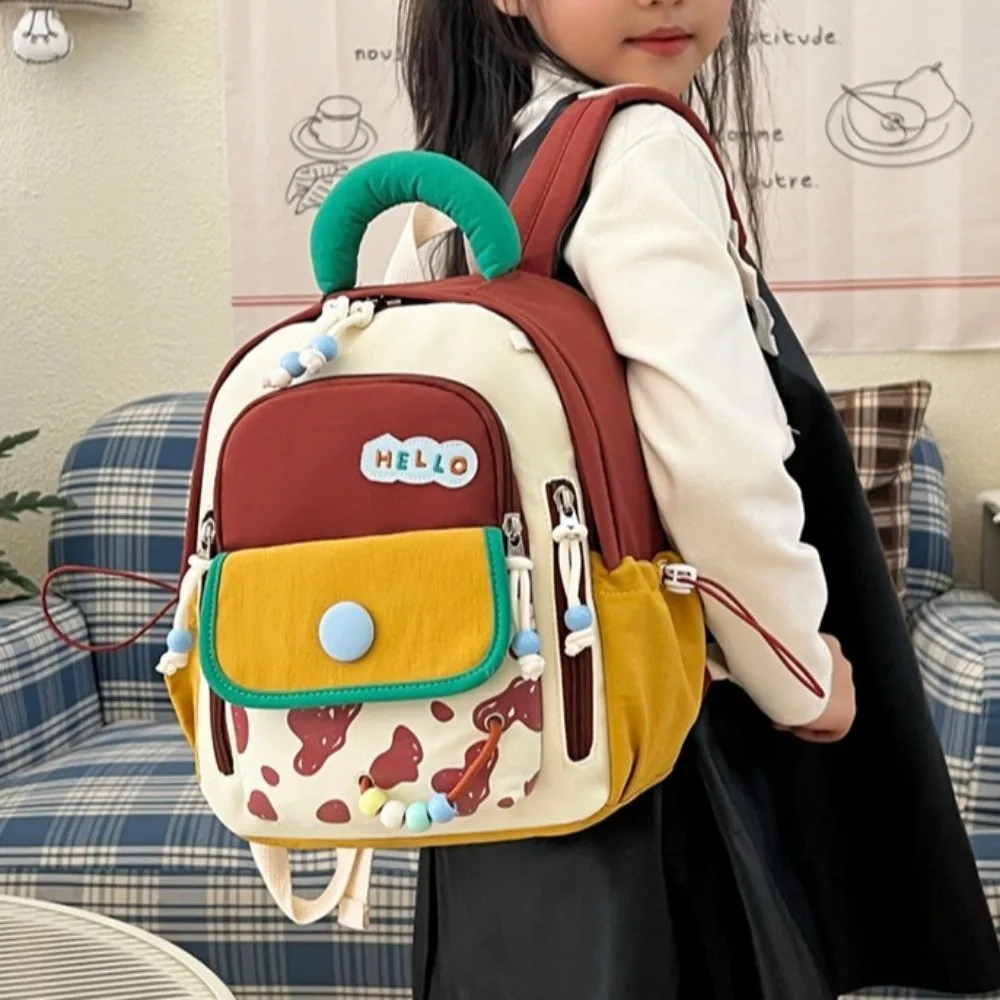 Large Capacity Dopamine Kids Backpack Waterproof Breathable Cute Color Block Backpack Spine-Protecting Adjustable