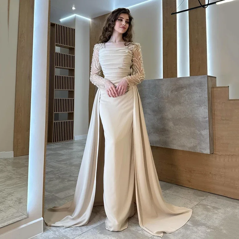 

Customized Mermaid Evening Dresses Long Sleeve Sequines Party Dress Formal Cocktail Gowns Saudi Arabia Prom robes de soirée