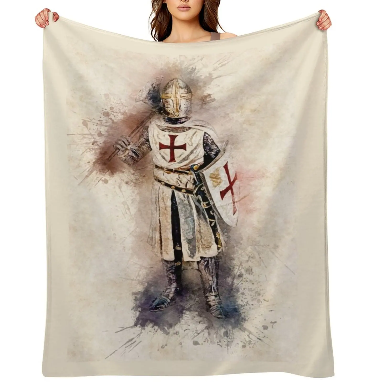 

Knights Templar Warrior The crusader Watercolor Historic Fine Art Throw Blanket Vintage christmas gifts Thin Flannels Blankets