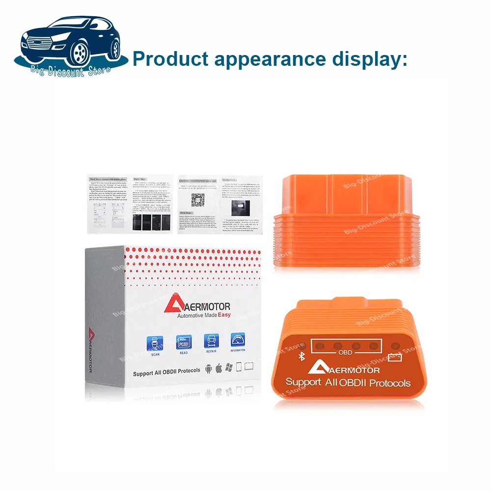 Car Diagnostic Tool AERELM327 V1.5 Bluetooth 4.0 OBD2 ELM 327 1.5 Support All OBDII Protocols for IOS/Android/Windows/PC