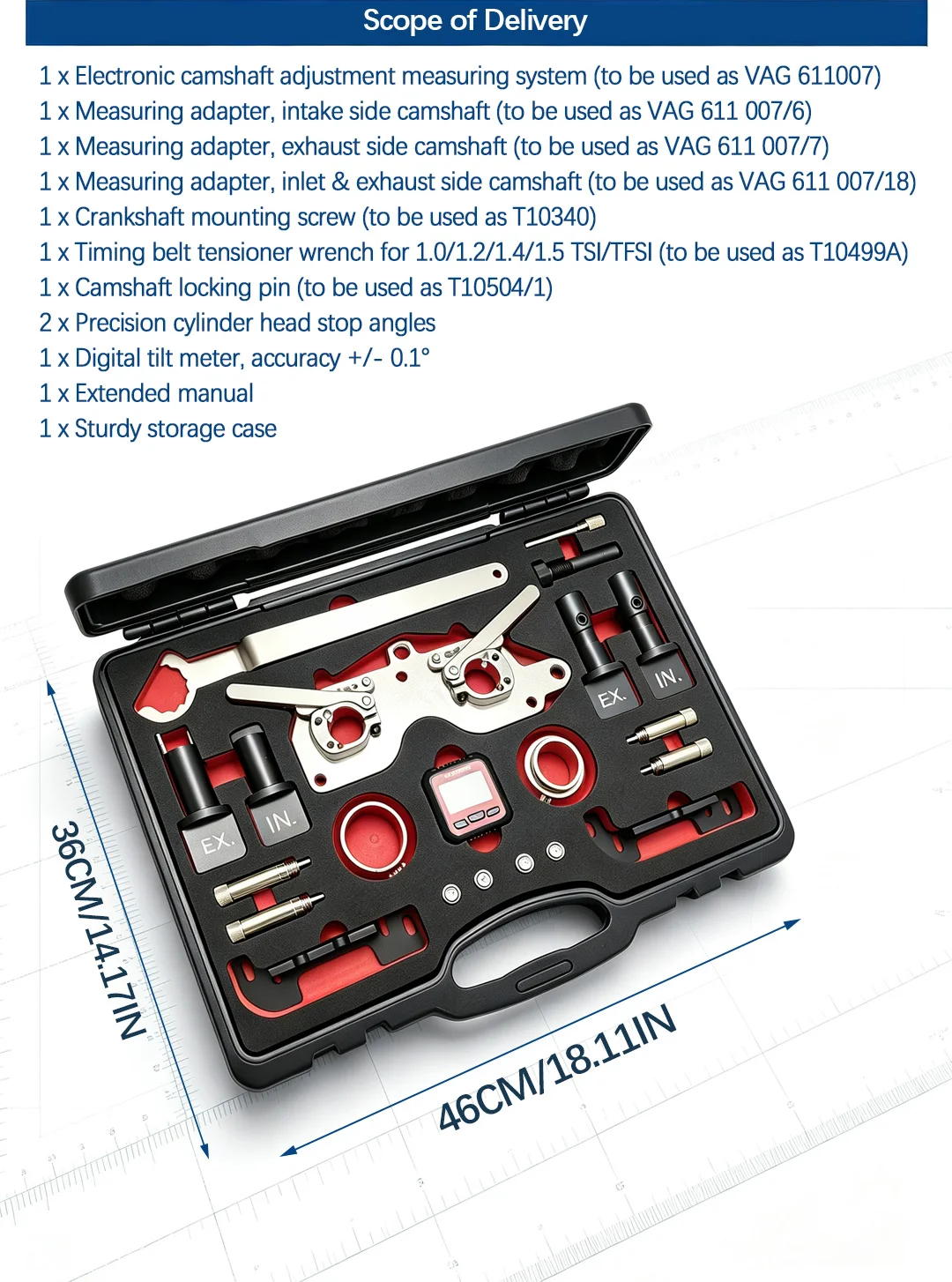 EA211 Nockenwellen-Einstellwerkzeug-Set mit Digitaler Winkelanzeige, Motor-Ausrichtungswerkzeug für VW Audi Skoda Seat 1.2 1.4 1.5T DSV 1.6 – Detail 3