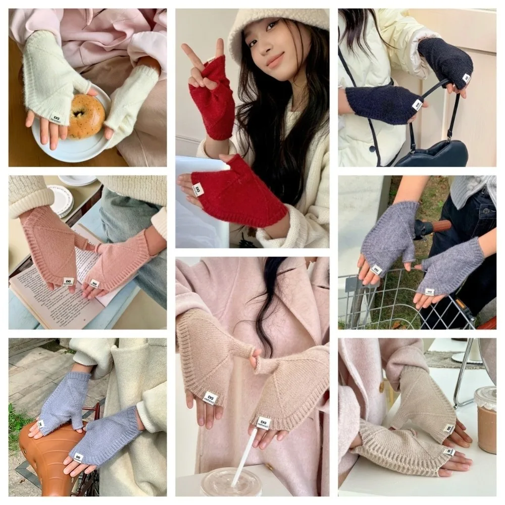 Eenvoudige warme touchscreen halve handschoenen dikker Koreaanse Conch gebreide handschoenen creatieve korte wintershellhandschoenen buiten