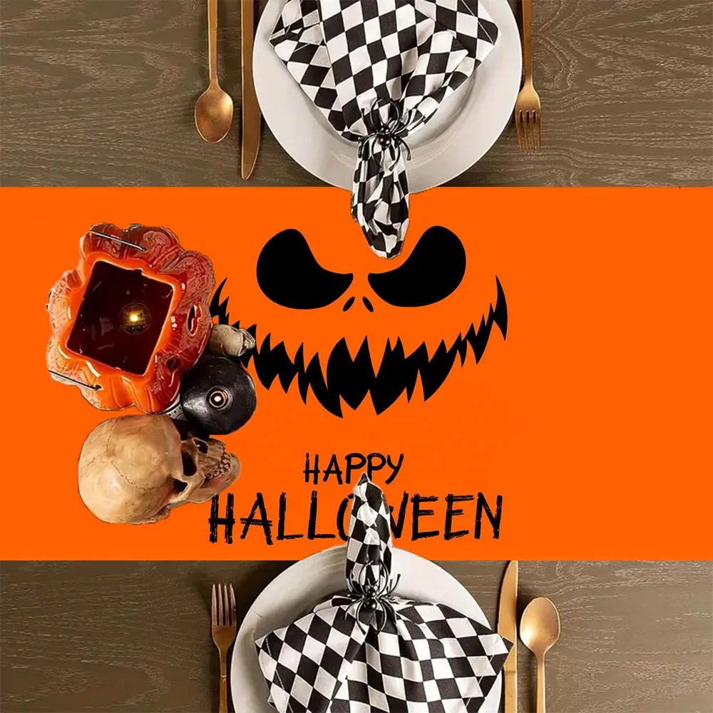 Halloween Table Runner Jack O Lantern Bat Skull Table Scarf Gothic Dining Buffet Cover Banquet Holiday Party Tabletop Home Decor view 2