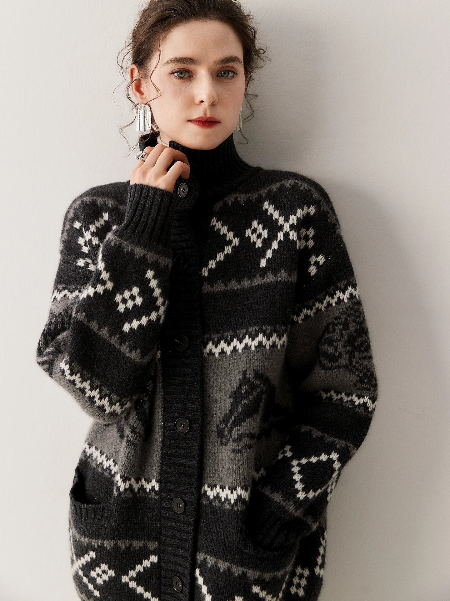 Thick Casual Loose Sweater 100% Cashmere Women's Turtleneck Cardigan Autumn Winter Elegant Comfort Warm Soft Chic Clothing Tops
