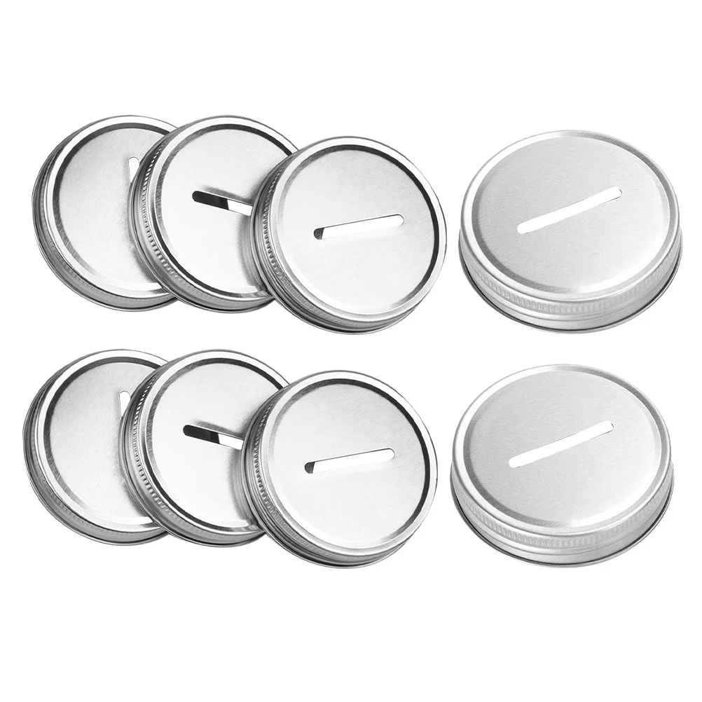 

8Pcs Metal Coin Slot Lid Wide Mouth Mason Jars Tinplate Multiuse Jar Covers Coin Bank Bill Storage Change Container