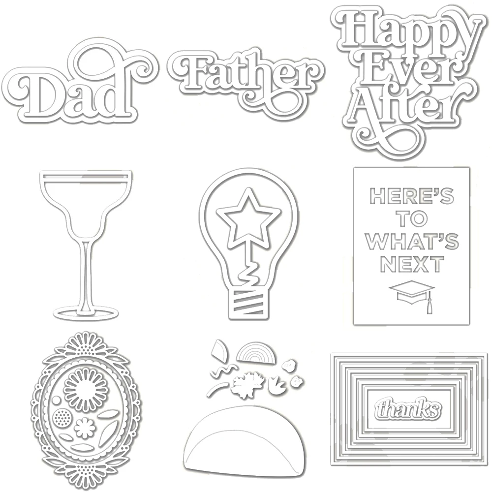 Shadow Words Father Dad Metal Cutting Dies Layered Rectangle Oval FrameTaco Cup Bulb Mixed Diecut for DIY Festive Paper Crafting