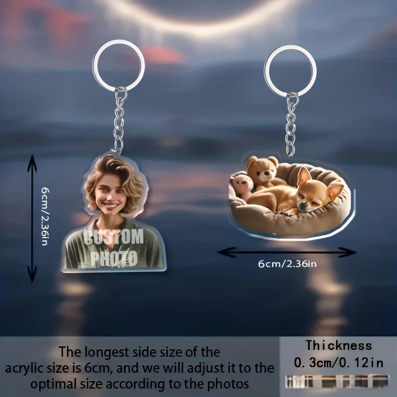 Custom Photo Keychain, Backpack Pendant, Acrylic Car Keychain, Couples, Friends, Pets, Personalized with Photos