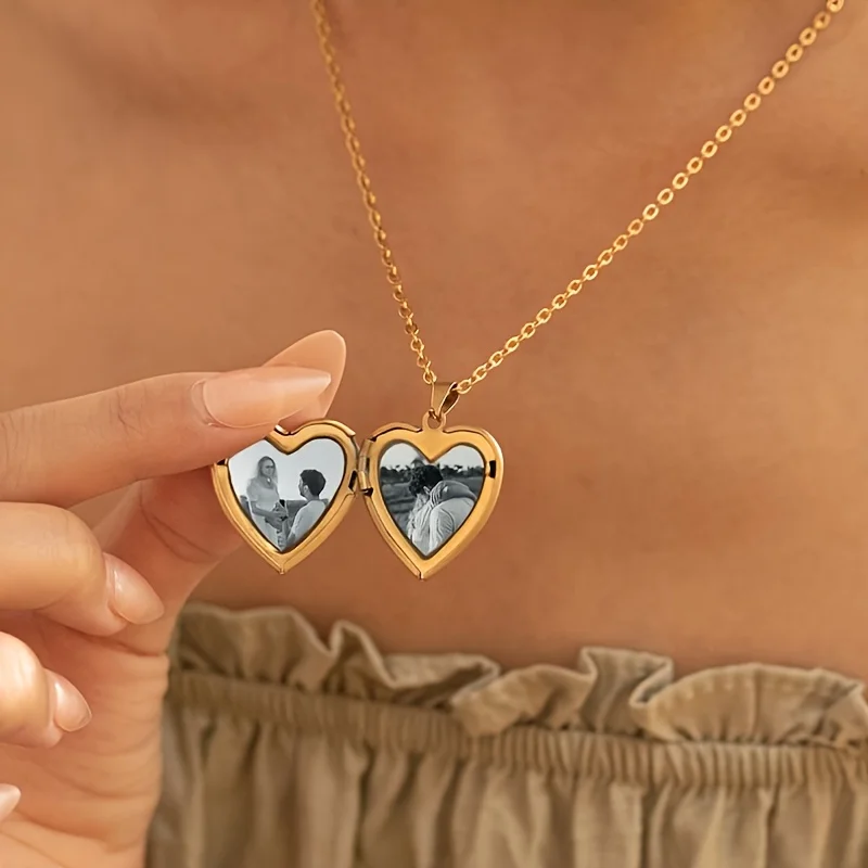 Personalisierte 1/2 Foto-Herz-Medaillon-Halskette, Individueller Bildanhänger, Modisches Geburtstagsgeschenk für Frauen, Einzigartiges Andenken – Detail 10