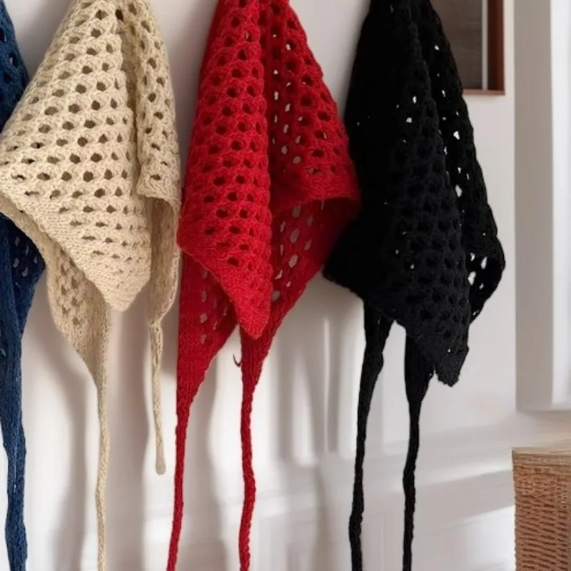 

Vintage Cotton Knitted Hollow Triangle Headscarf for Women Girls Travel Headband Hair Scarf Photo Props Girls Hair Accessories