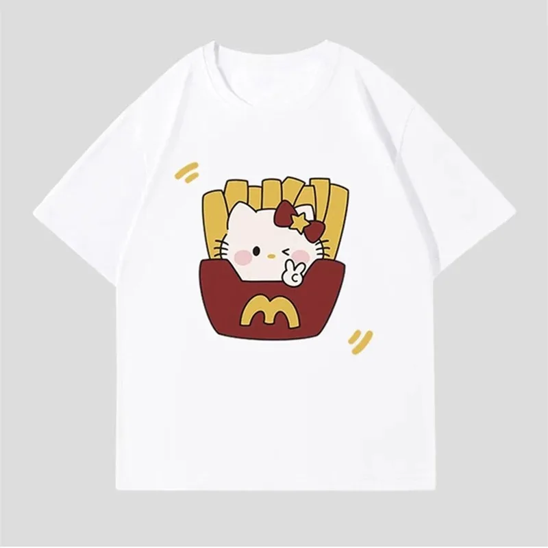 Hello Kitty New Spring and Summer Children\'s Cartoon T-shirt Girls Cotton Breathable Bottoming Shirt Boys Casual Short-sleeved