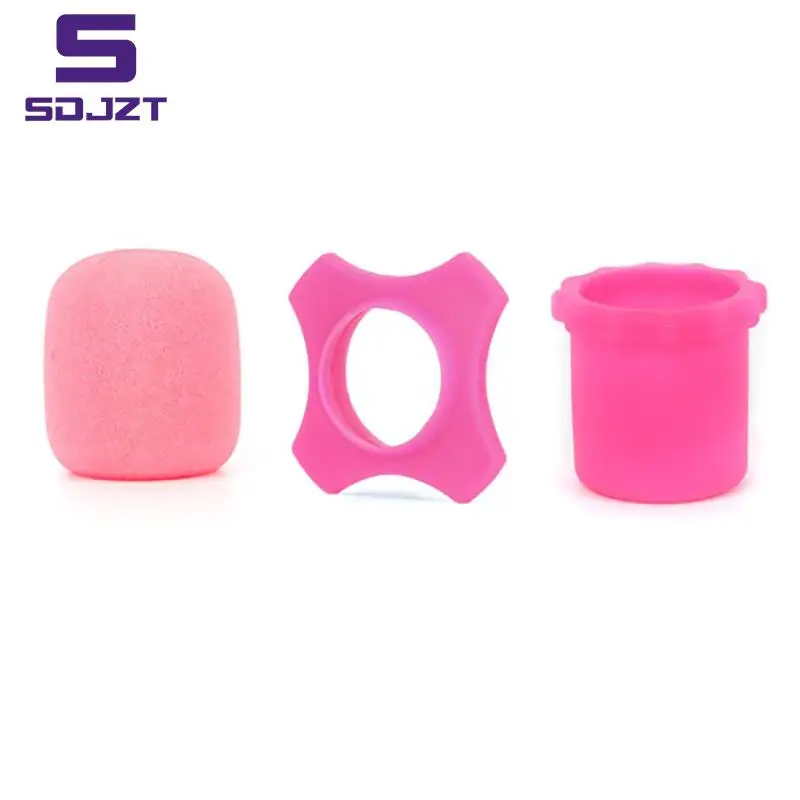 Microphone Anti-Roll Anti Skid Case with Microphone Sponge Cover Set Mic Protection Silicone Ring Bottom Rod Sleeve Holder