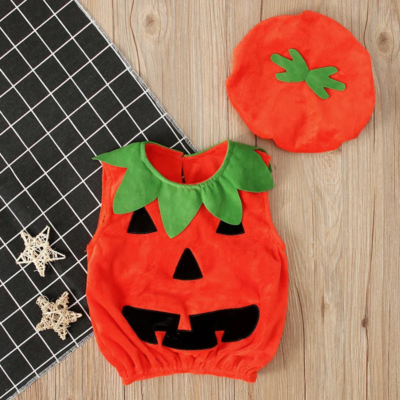 Baby kids Costume Pumpkin Romper With Hat Boys Girls Cosplay One-Piece Infant Summer Casual Halloween Jumpsuit 0-5 Years 2024