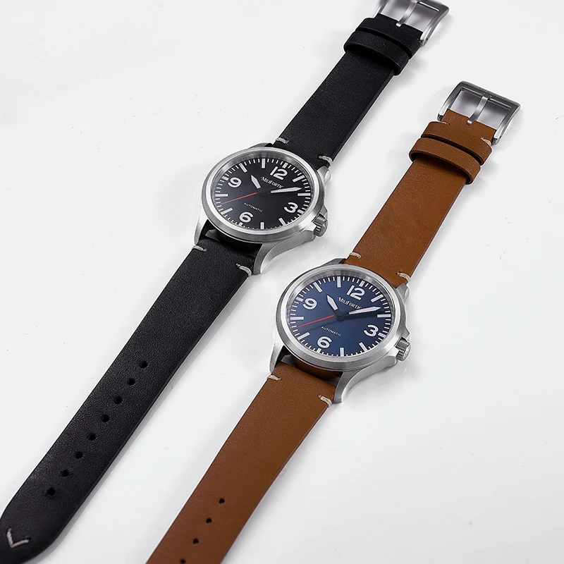 Milifortic 39mm 파일럿 시계 NH38 기계식 대형 아라비아 숫자 사파이어 크리스탈 스테인레스 스틸 10ATM 밀리터리 스타일 남성