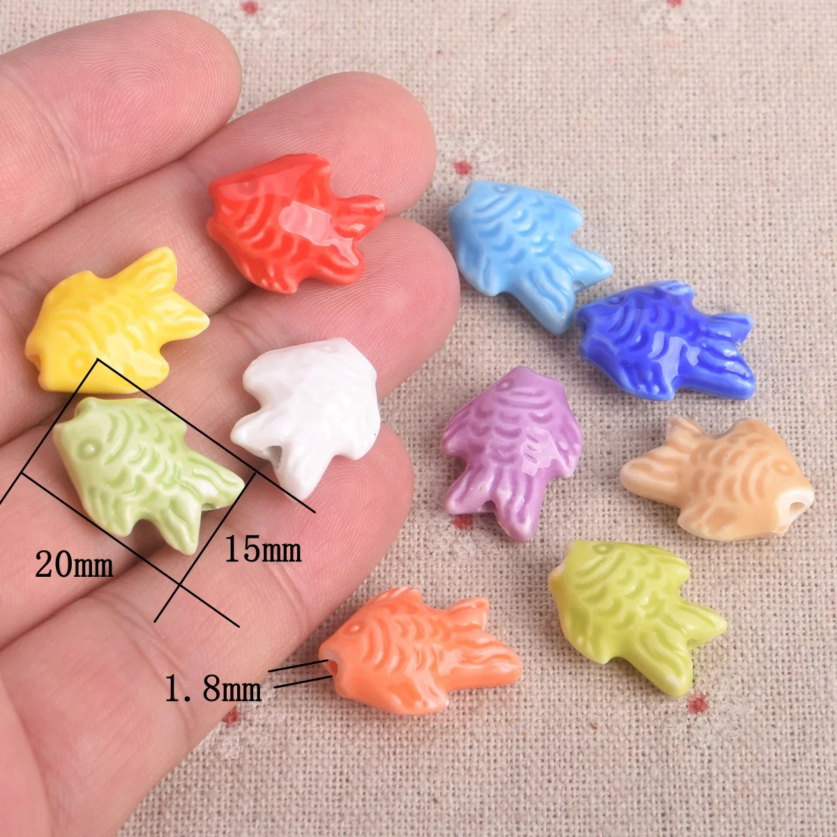 10pcs Fish Shape 20x15mm Handmade Glazed Ceramic Porcelain Loose Beads For Jewelry Making DIY Crafts Findings