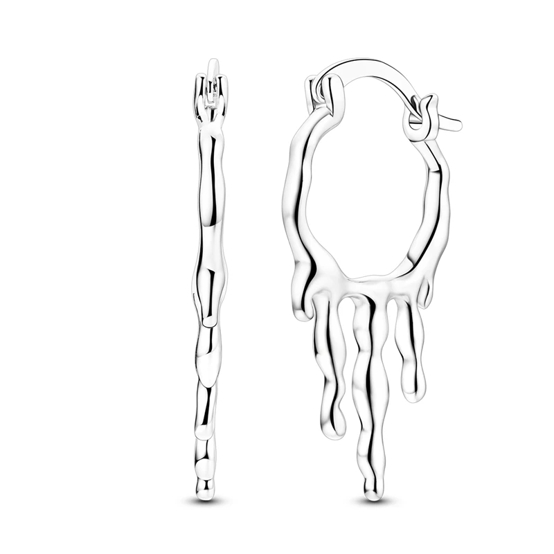 

925 Sterling Silver Liquid Metal Droplet Hoop Earrings Minimally Designed Earrings For Women Fine Birthday Anniversary Jewelry