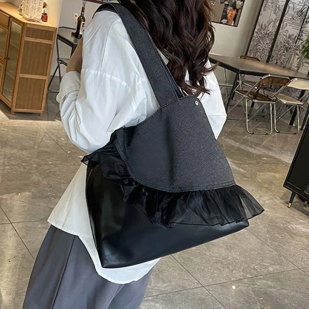 المحمولة الدنيم الأزرق حمل حقيبة الكورية نمط بو التنقل الكتف الحقيبة المغناطيسي زر تنوعا سعة كبيرة حقيبة تحت الإبط